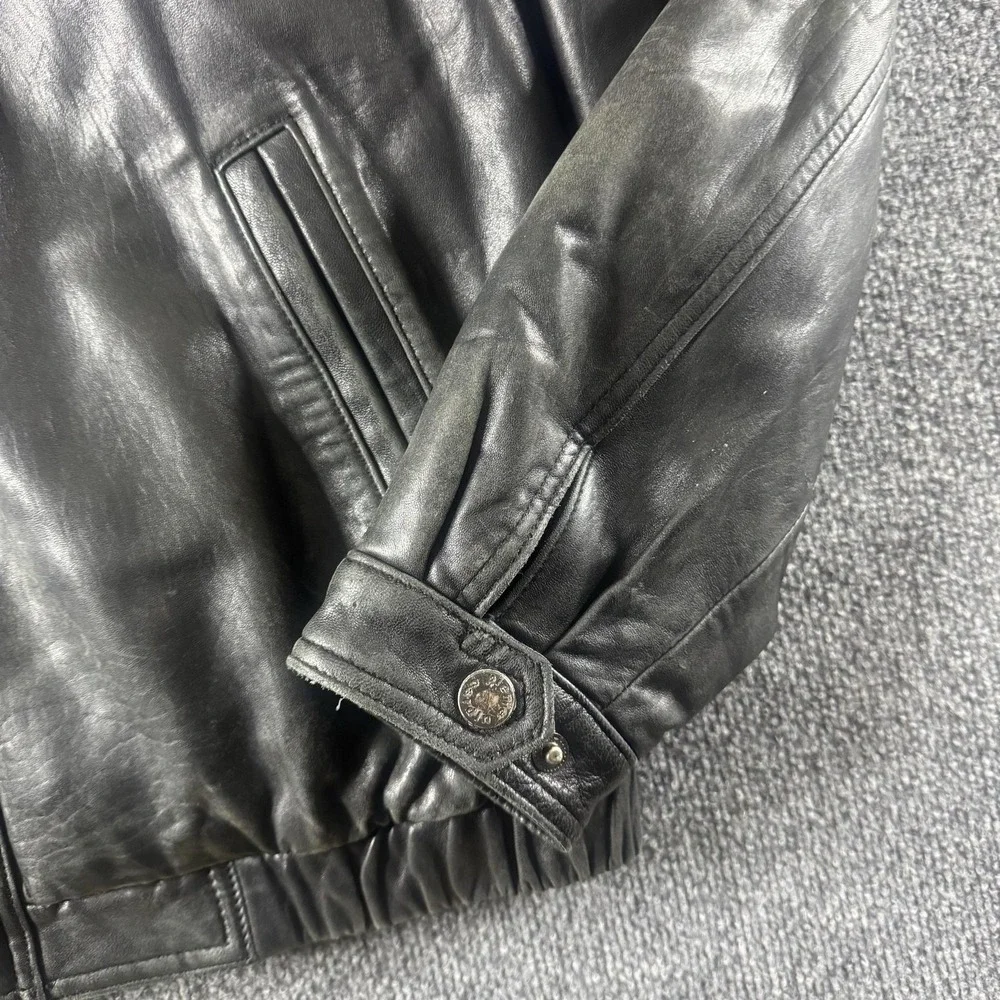 Pierre Cardin Jacket Mens XL Black Leather Bomber Full Zip Lined Insulated